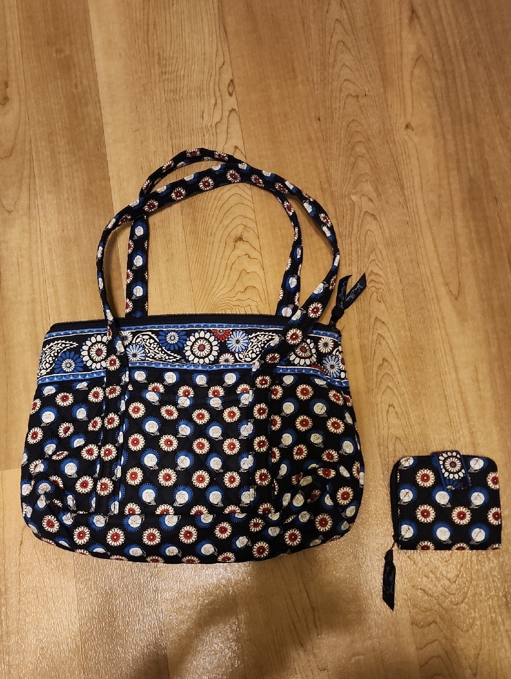 Vera Bradley Navy Quilted Floral Tote with Matching Wallet